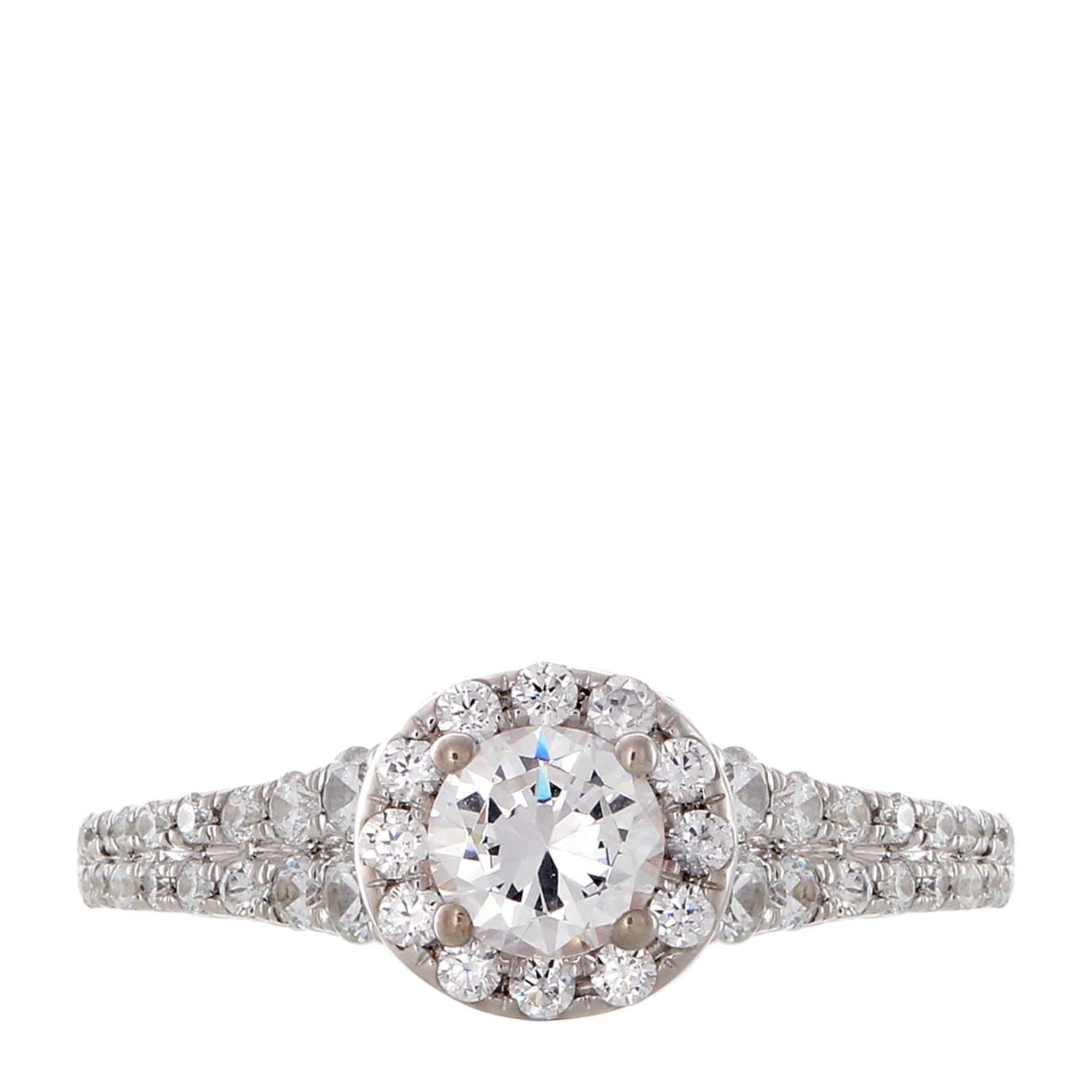 Double Prong Halo Diamond Engagement Ring made in 14k White and Rose gold-Round