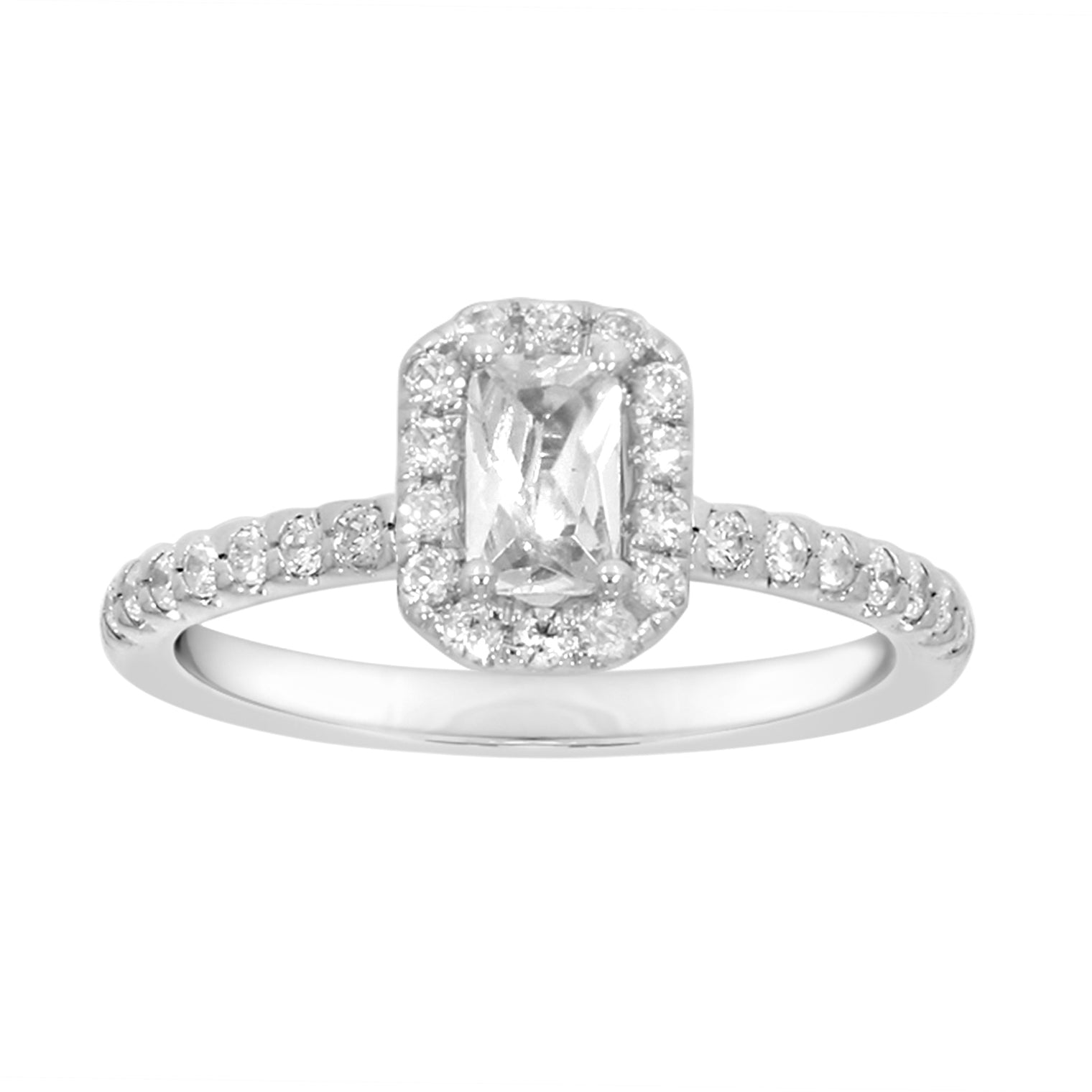 New Halo Bridal Diamond Engagement Ring made in 14k White gold- Emerald