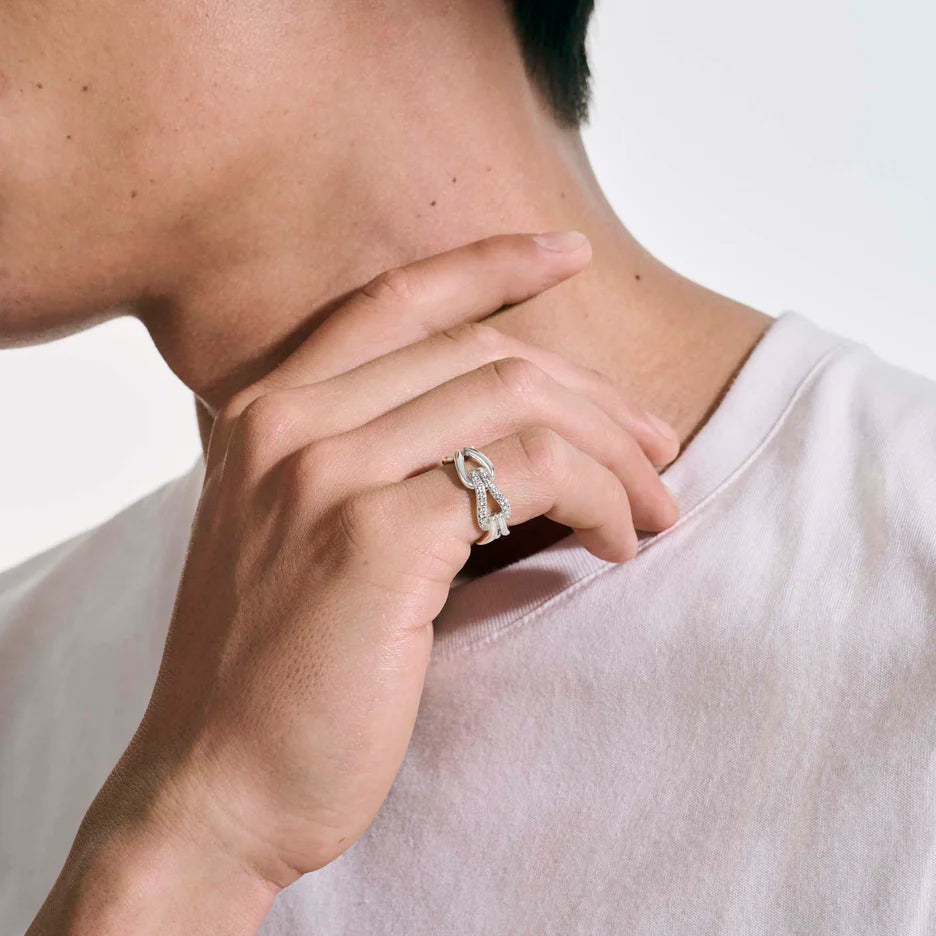 Surf Link Ring, Silver, Diamonds, Wide by John Hardy