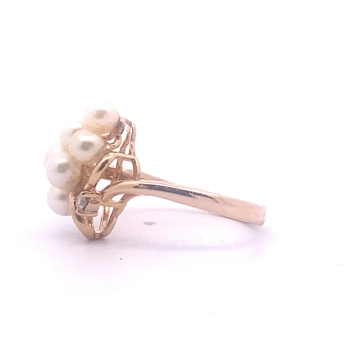 14K Yellow Gold Genuine Pearl Diamond Accent Ring, Dia-0.02Ct