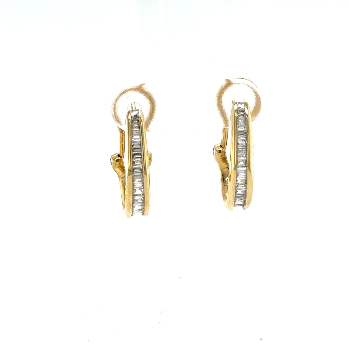 Channel Set Baguette Diamond Earrings With 0.75 Carat, Set In 14K Yellow Gold.