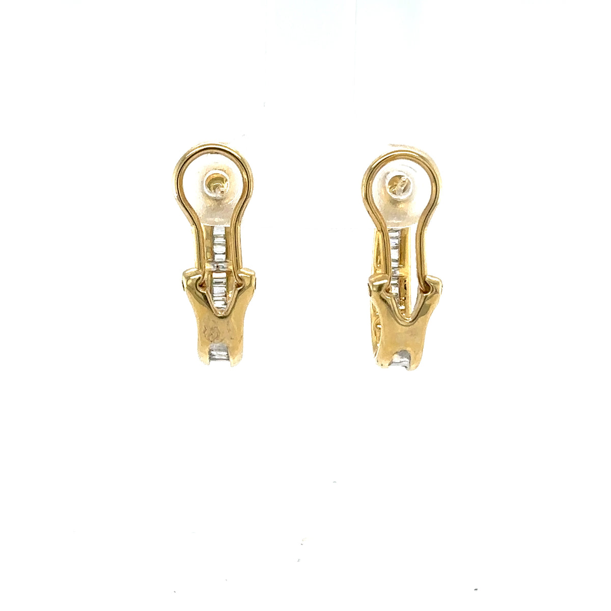 Channel Set Baguette Diamond Earrings With 0.75 Carat, Set In 14K Yellow Gold.