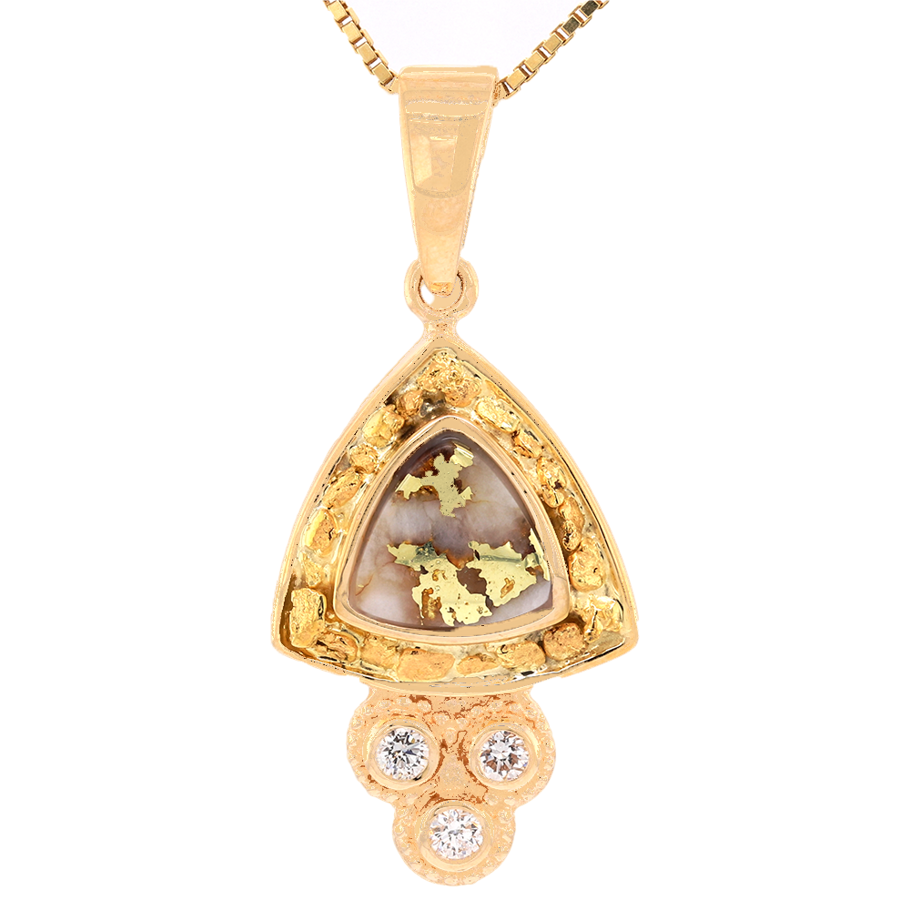 14kt Yellow Gold Natural Gold Quartz And Natural Gold Nuggets Diamond Pendant