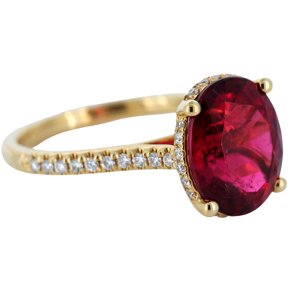 14k Yellow Gold Ring with 3.62ct Pink Tourmaline and .24ct diamonds
