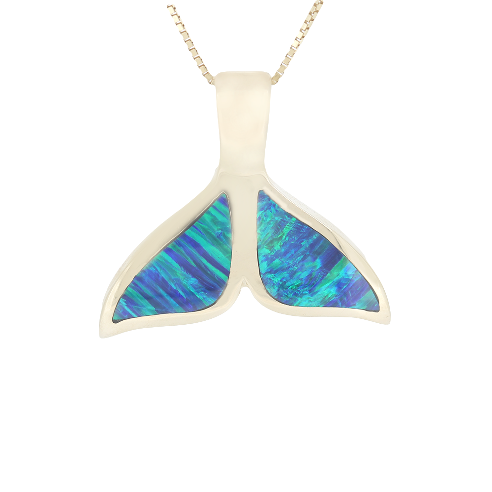 14k Yellow Gold Whale Tail Pendant with 7.2ct Green Opal