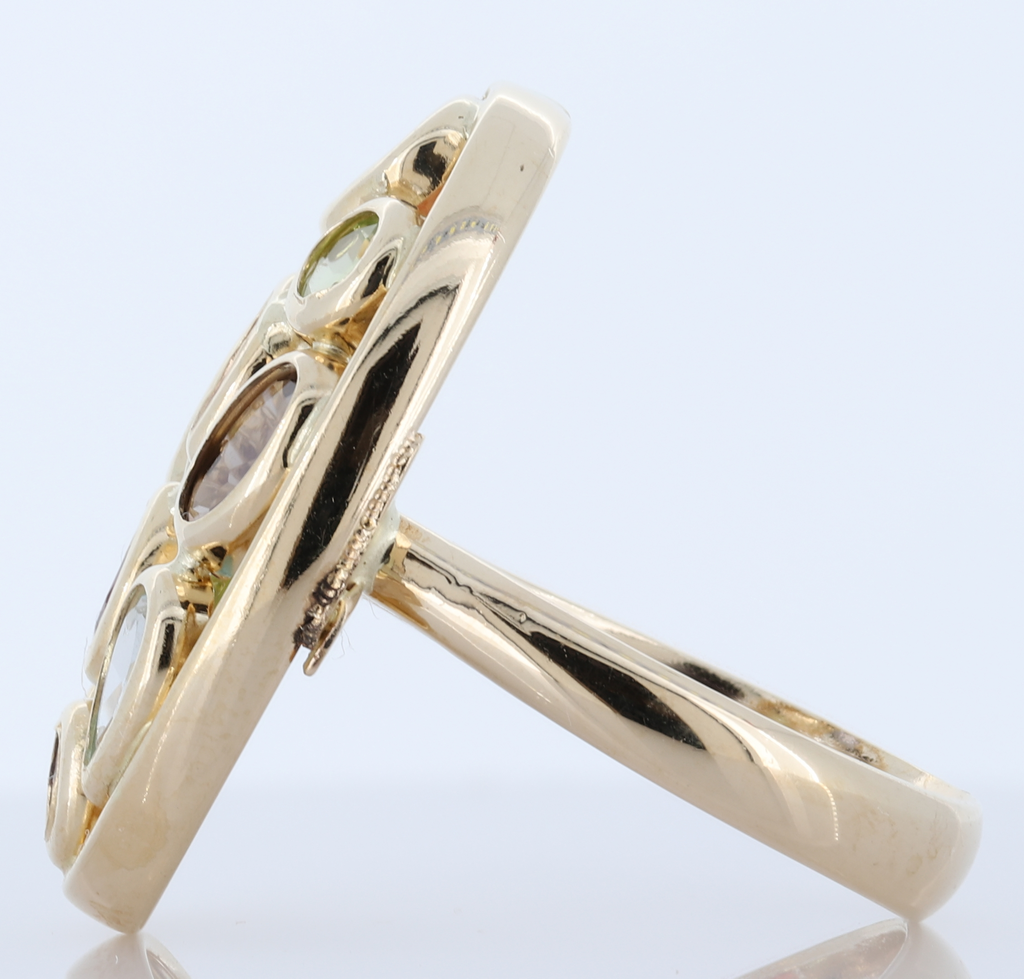 14K Yellow Gold Semi Precious Stones Multi Color Ring