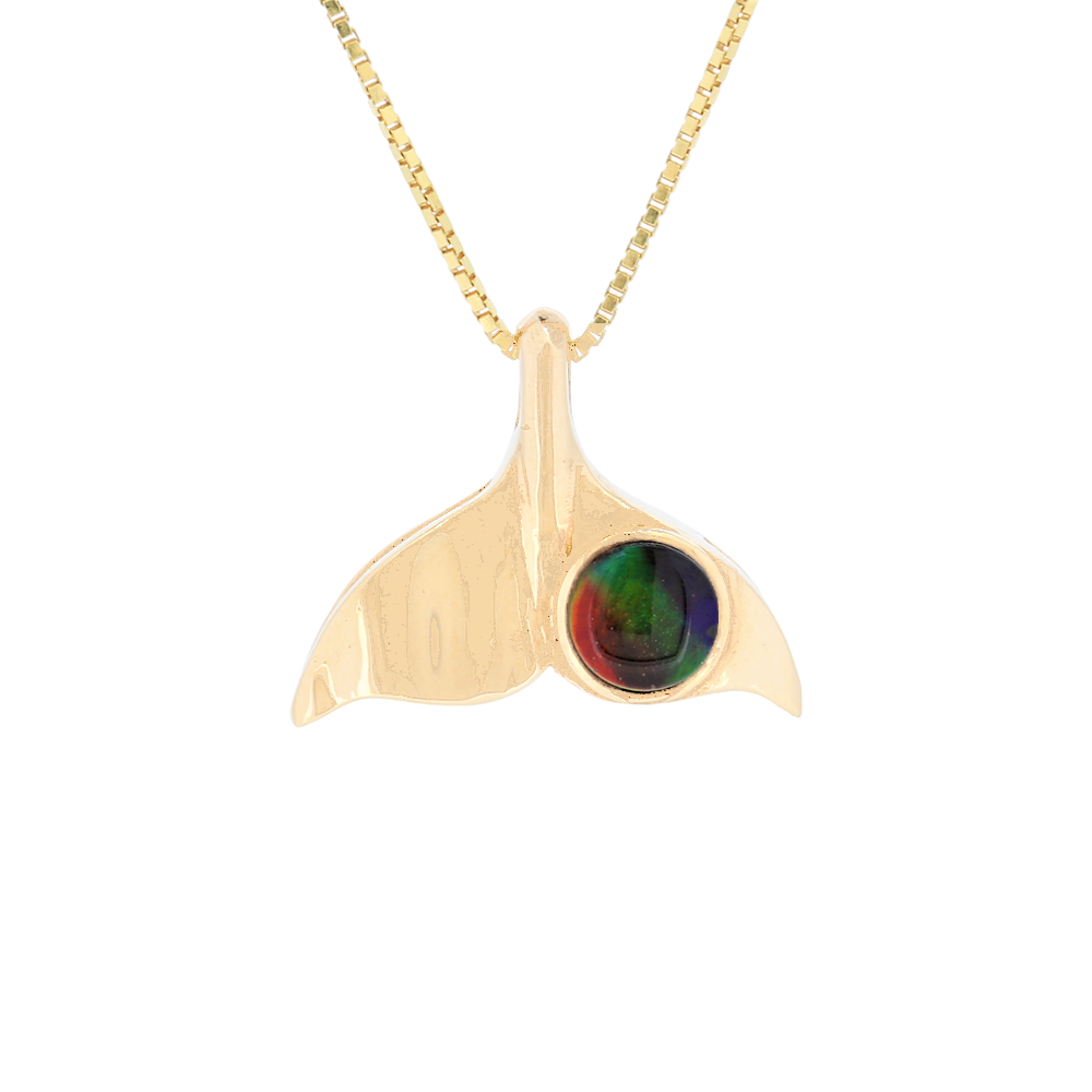 14kt Yellow Gold Ammolite Alaska Whale Tail Pendant
