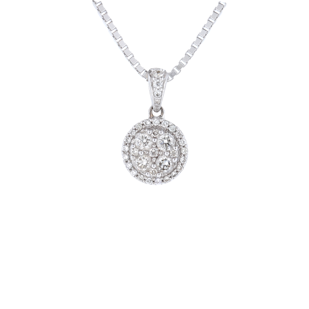 Diamond Cluster Pendant With Diamond Halo In 14K White Gold - Diamond 0.75 carats