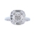 18K White Gold Round Basket Semi-Mount With Cushion Halo Diamonds Featuring Round And Baguette Diamonds With 0.48Ct Baguette Diamonds, 0.51Ct Round Diamonds.