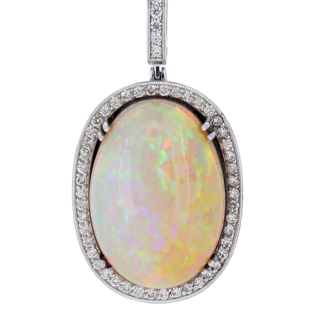 Fiery 22.8ct Opal Set in a Classic 14k White Gold Pendant