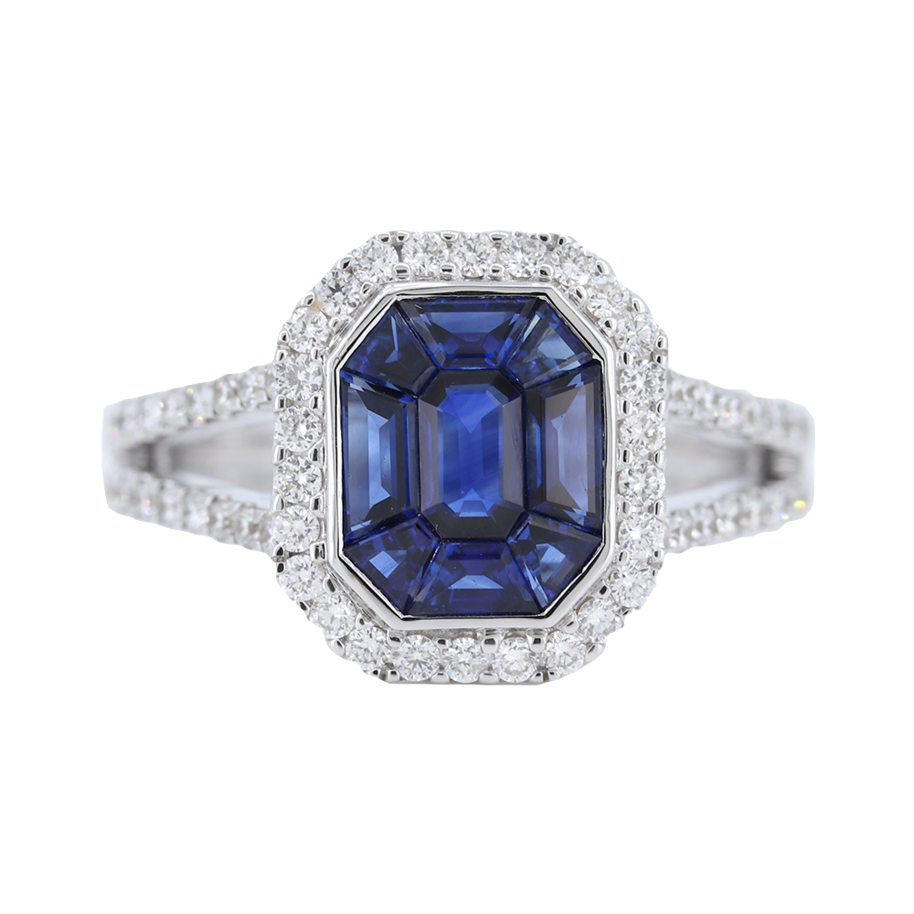 Ladies 2.15Cts Sapphire Ring  w/ .45Cts Diamonds in 18Kt White Gold