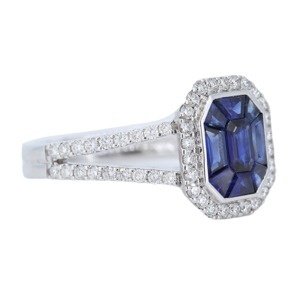 Ladies 2.15Cts Sapphire Ring  w/ .45Cts Diamonds in 18Kt White Gold