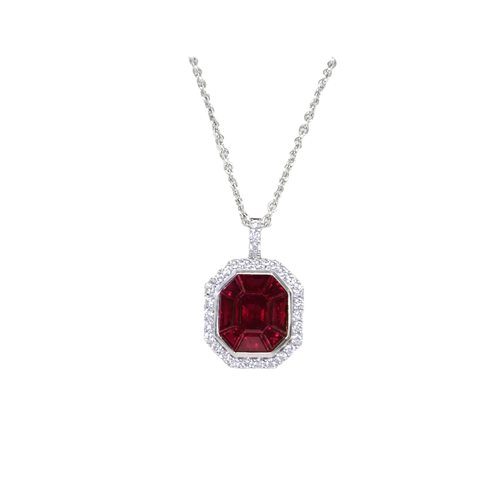 Ruby and Diamond Pendant In 18Kt White Gold