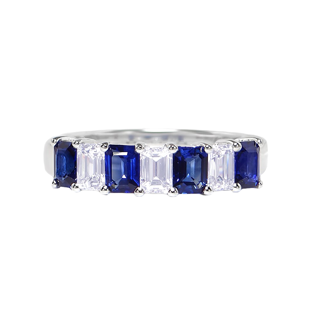 Ladies 1.06Cts Sapphire And .56Cts Diamond Band in 18kt White Gold