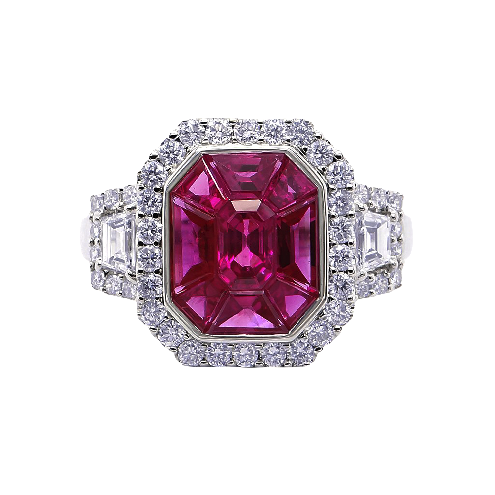 Ladies 3.20Cts Rubies And 0.72Cts Diamond Ring in 18Kt White Gold