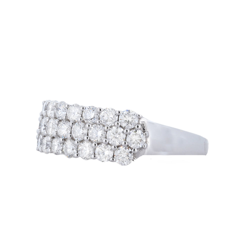 Right Hand Ring, Triple-Row Band With 3.00 Carat In 18K White Gold