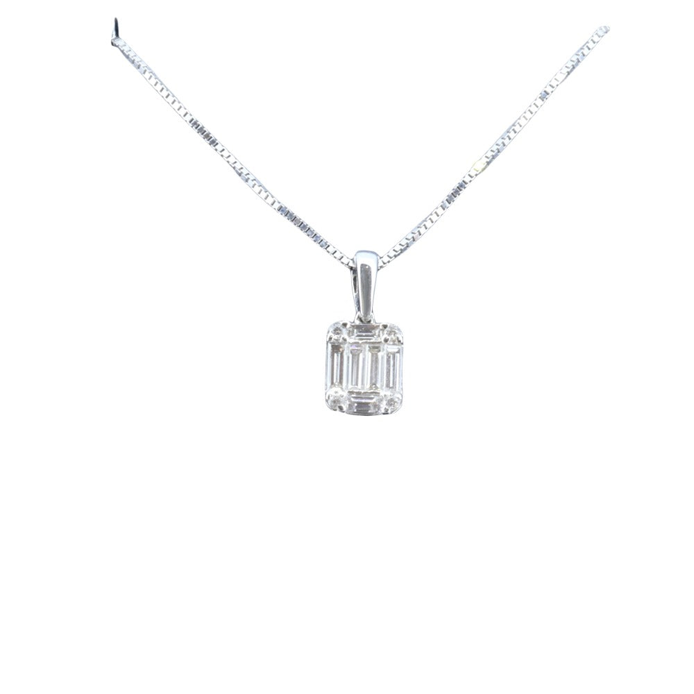 18Kt Ladies White Gold Diamond Pendant. Baguettes .37Cts With Round .04Cts