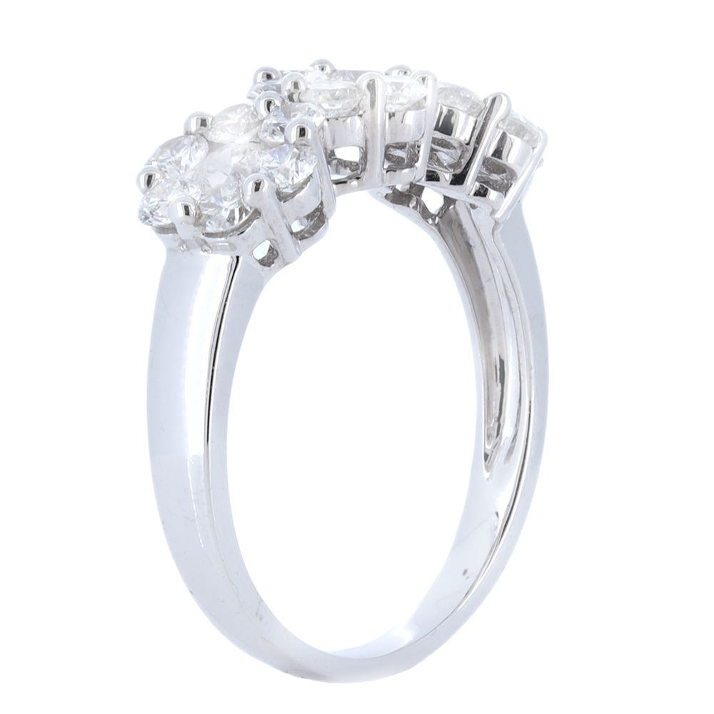 Floral Trio Engagement Ring In 14K White Gold With 1.54 Ct Diamonds.
