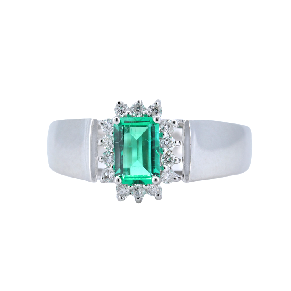 Emerald and Diamond Ring in 14kt White Gold