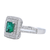 Emerald Ring with 3 rows of Diamonds in Halo set in 14kt White Gold
