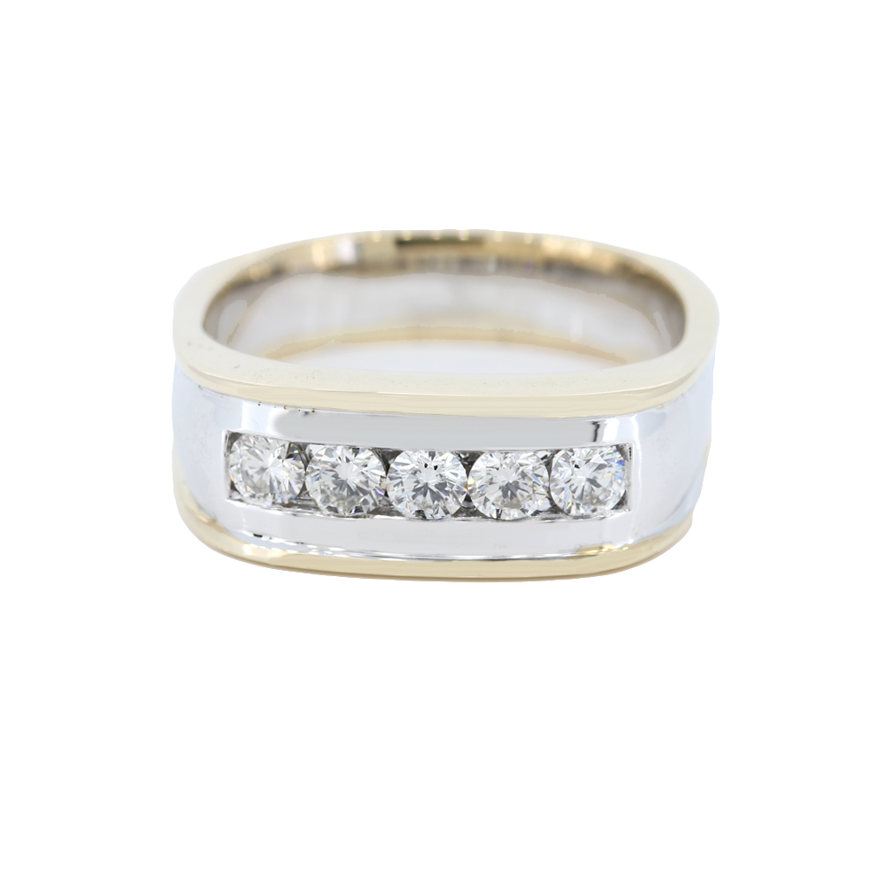 0.77 Carat Five Diamond Channel Set in 14kt Two Tone Bar Ring