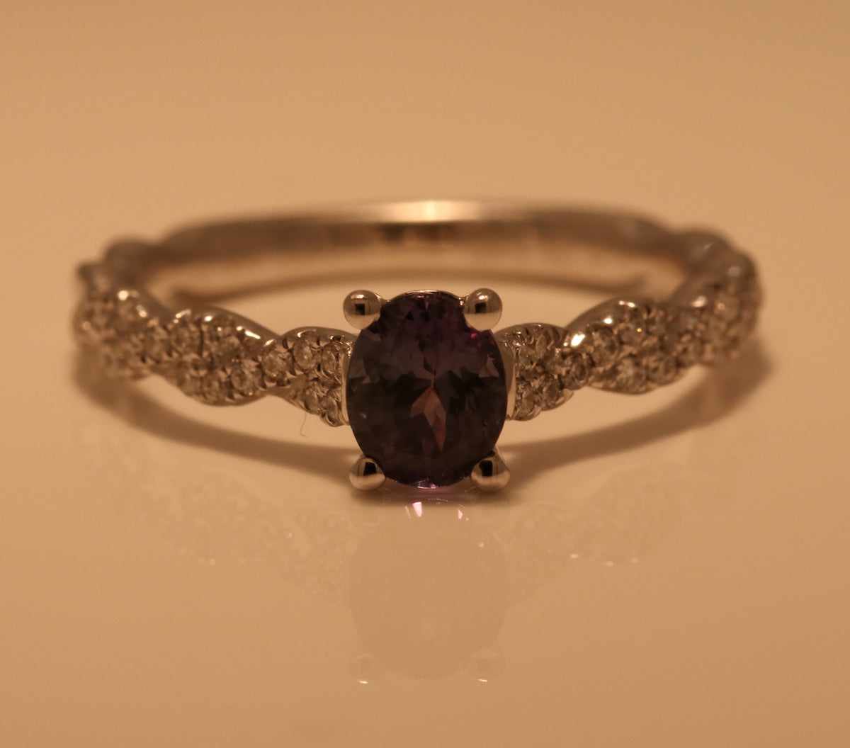 Alexandrite And Diamond Twisted Engagement Ring In Platinum