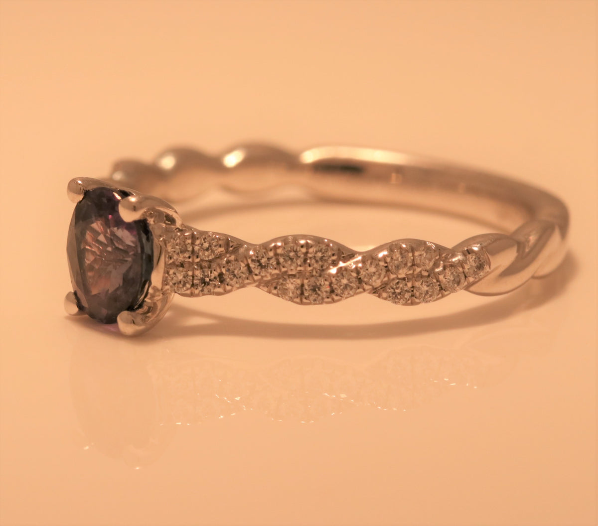 Alexandrite And Diamond Twisted Engagement Ring In Platinum