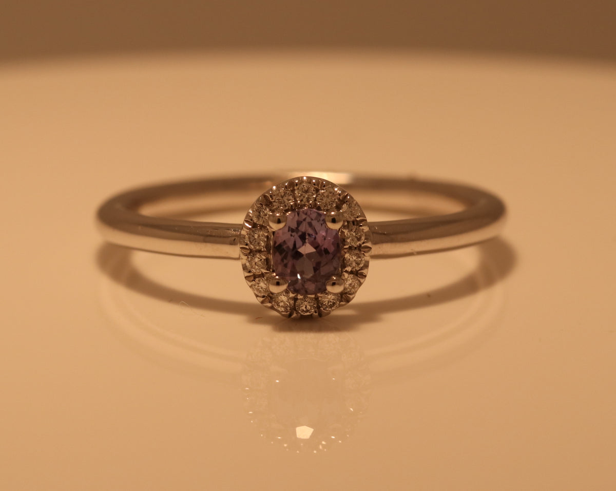 Natural Alexandrite Oval Halo Ring In 18Kt White Gold