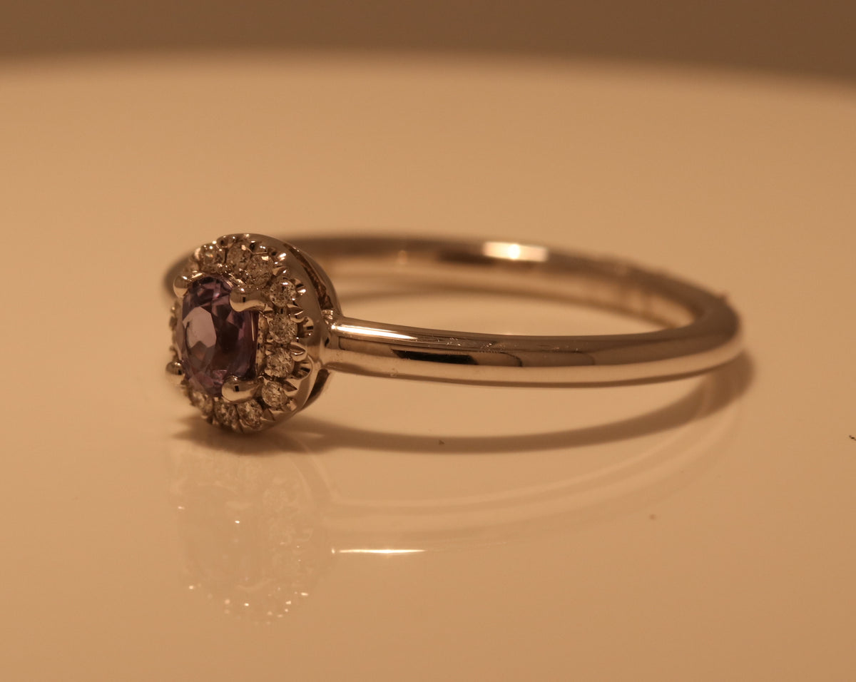 Natural Alexandrite Oval Halo Ring In 18Kt White Gold
