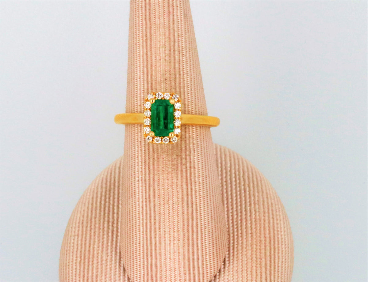 Rectangular Shaped Emerald Halo Engagement Ring In 14Kt Yellow Gold
