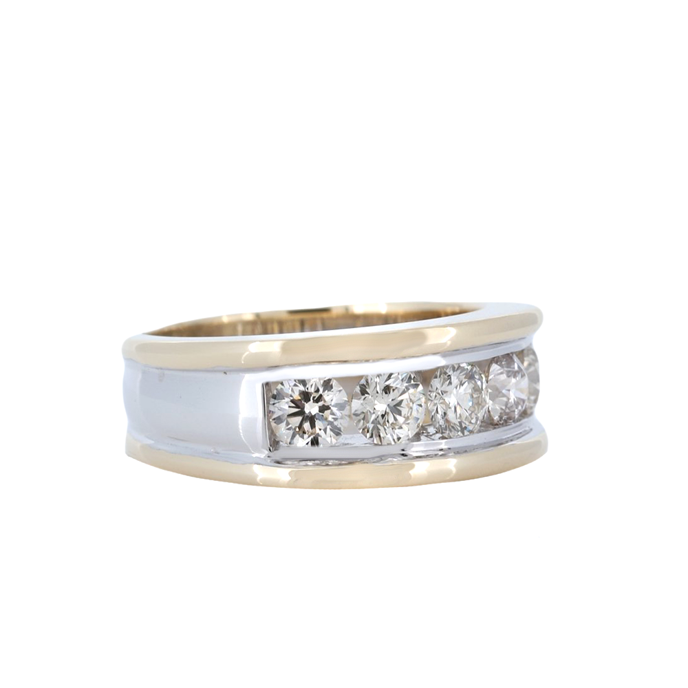 14K Two-Tone Mens 5 Stone Channel Set Round Diamond Band With 2.22 Ct.