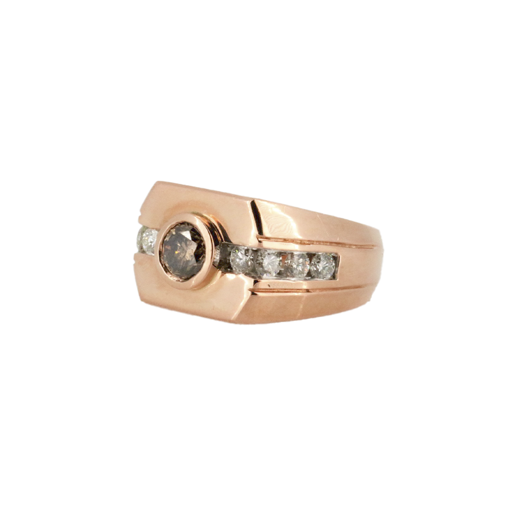 Fancy Choco and White Diamond Rose Gold Mens Ring