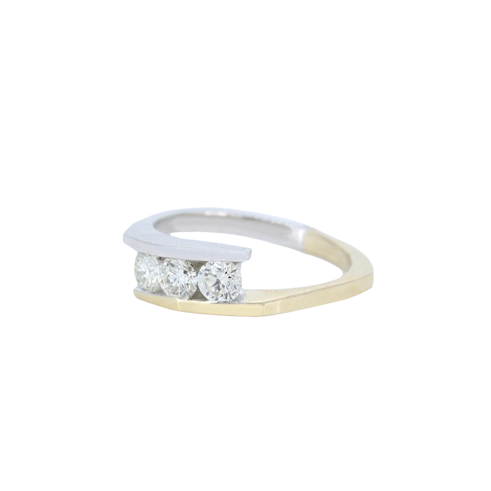 14K Two-Tone 3 Diamond Bypass Ring With 0.72 Ct Round Diamonds Channel Set