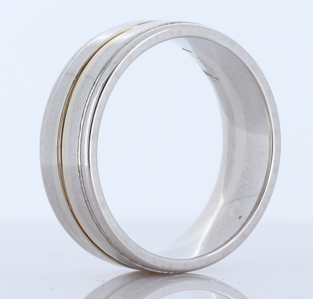 14K Two Tone Wedding Band, 7Mm.