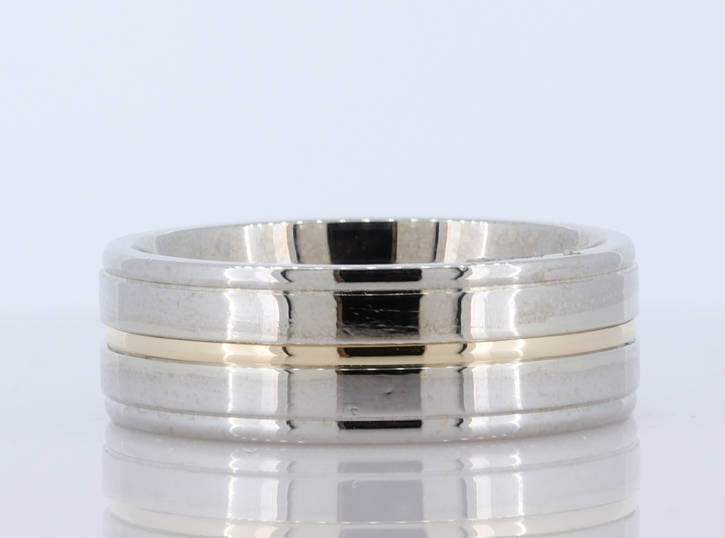 14K Two Tone Wedding Band, 7Mm.
