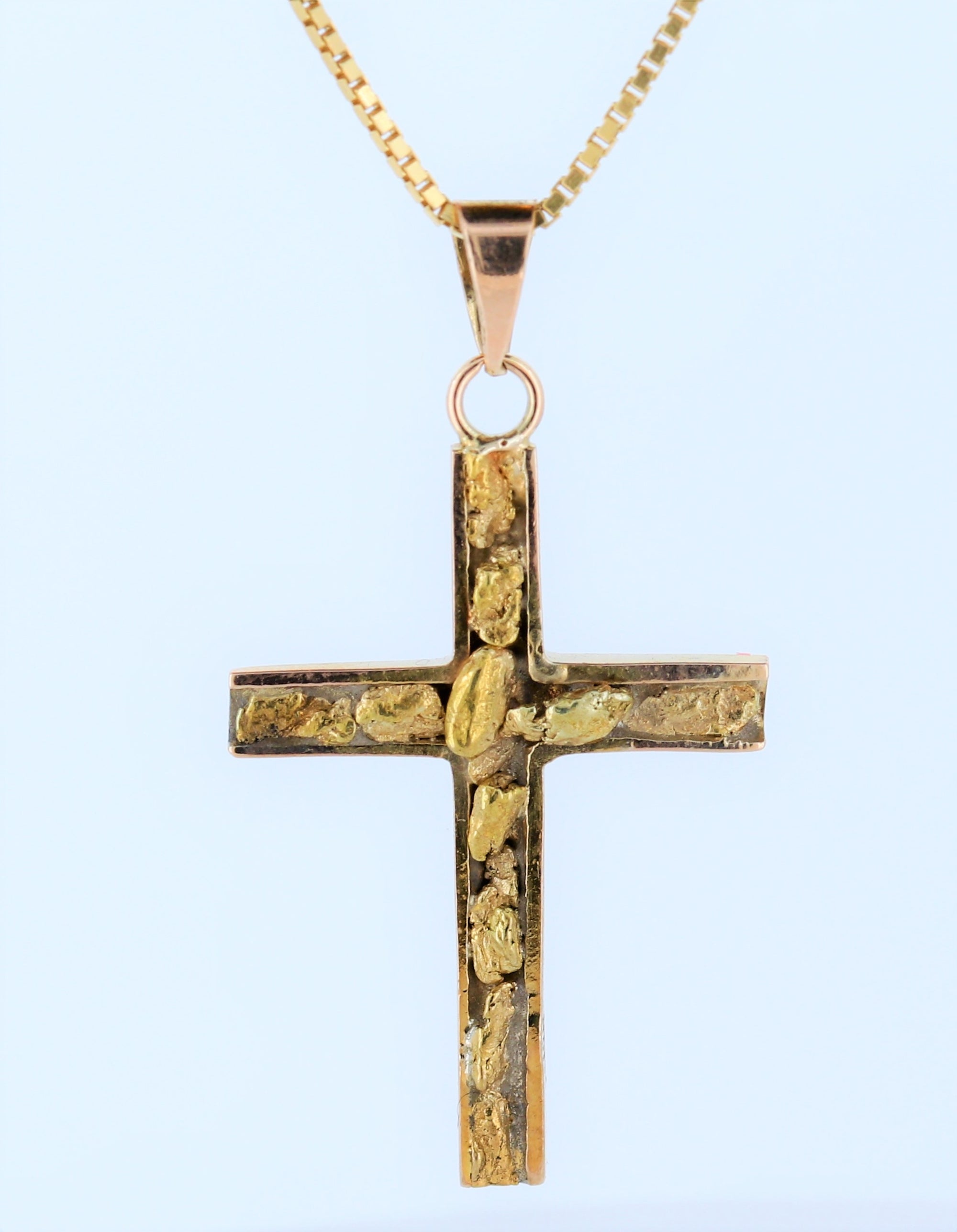 Natural Gold Nugget Cross Pendant In 14K Yellow Gold.