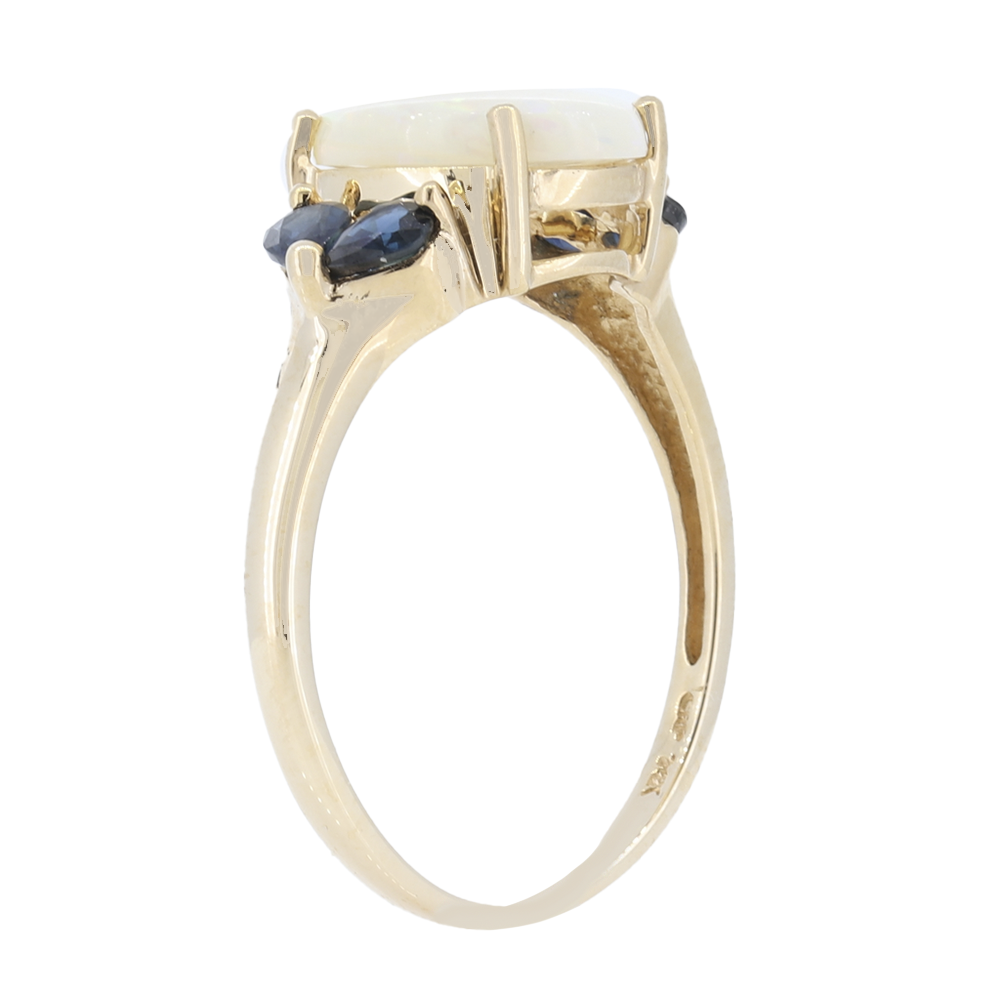 14K Yellow Gold Cabachon 12mmx10mm Opal Ring With 0.40 Carat Sapphires