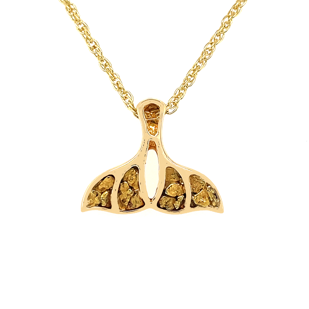 14kt Yellow Gold Natural Gold Nuggets Whale Tail Pendant by Orocal