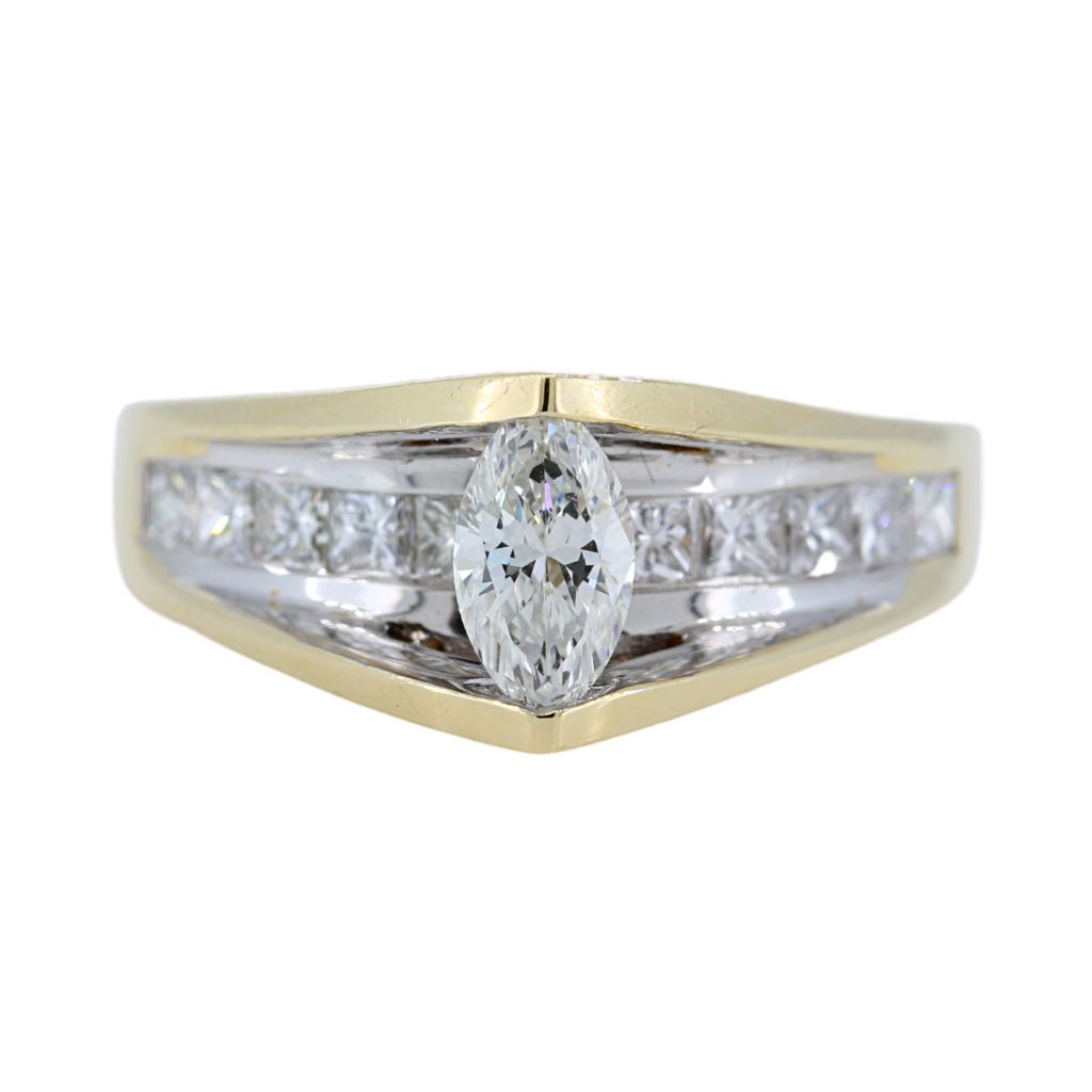 14k Two Tone White and Yellow Gold Marquise Ring with 1.21ct diamonds