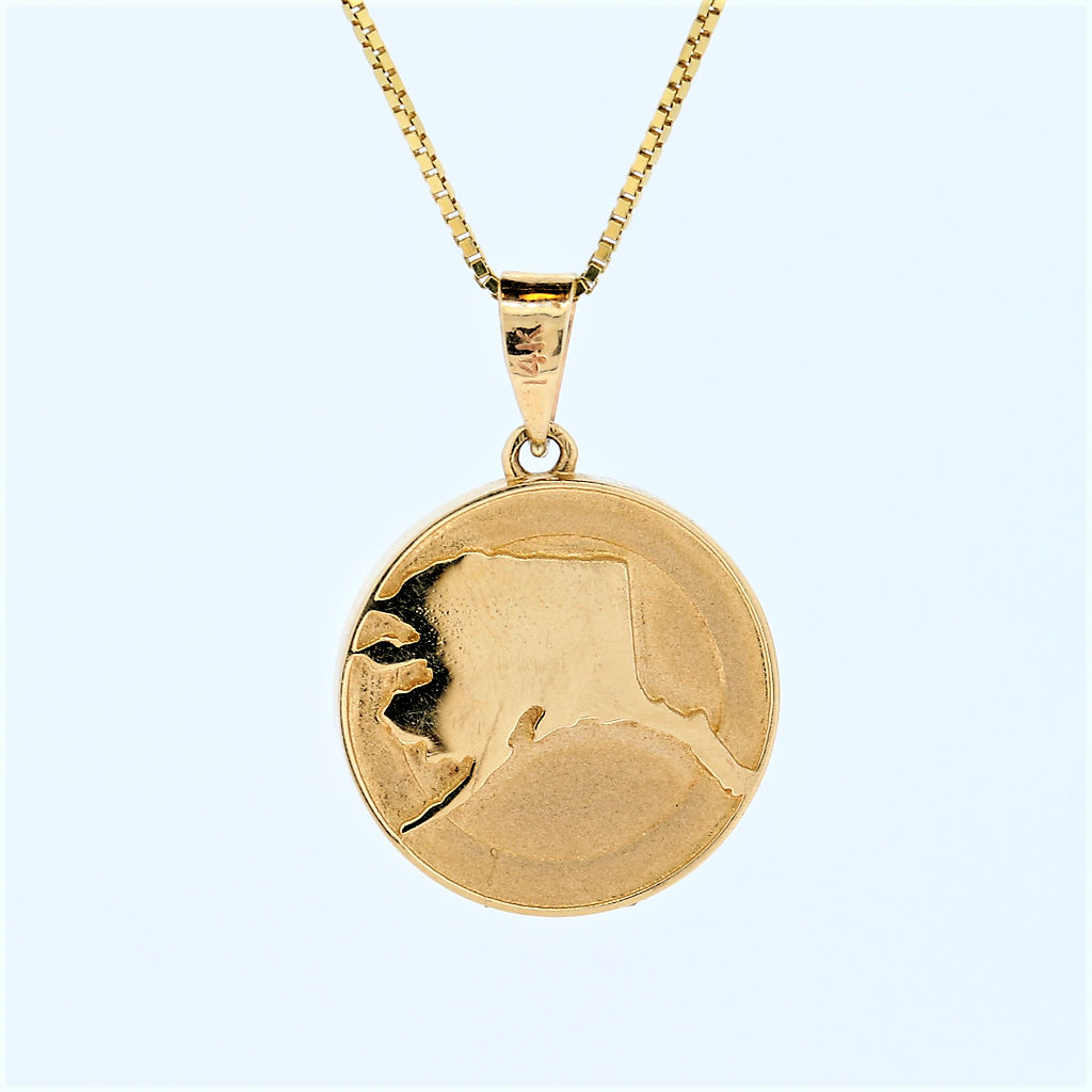 14kt Yellow Gold Round Bezel Ammolite With Diamond Halo D0.50Ct