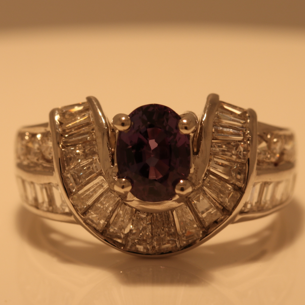 Platinum Ring with .90ct Alexandrite and .83ct diamonds - GIA Certified