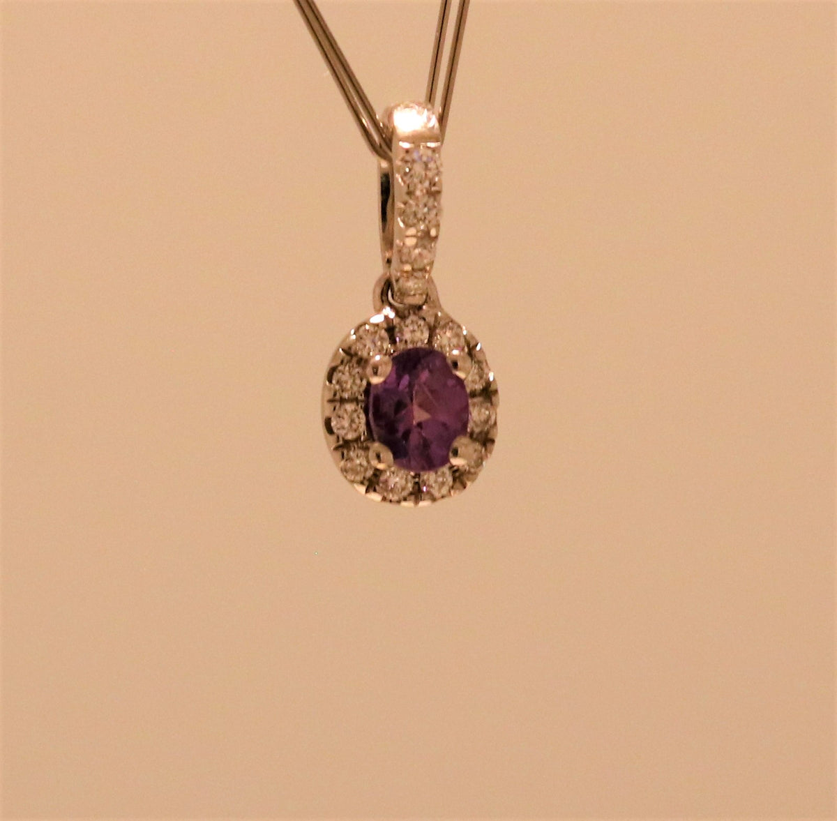 Natural Alexandrite Round Halo Pendant In 18Kt White Gold