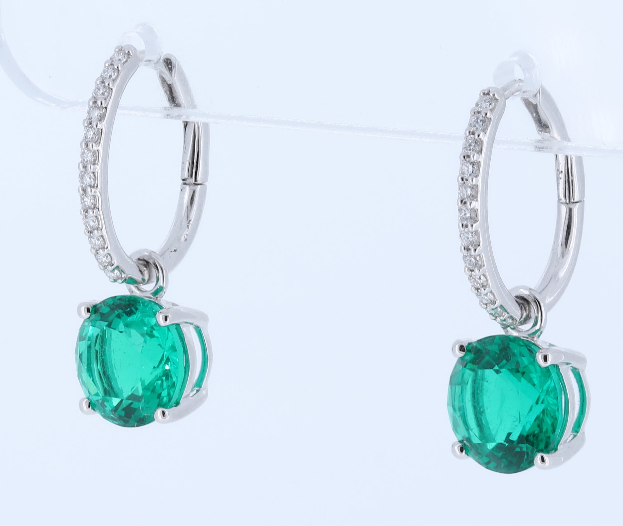 14Kt White Gold J'Adore Simulated Emerald Drop Earrings With Natural Diamonds In 14Kt White Gold
