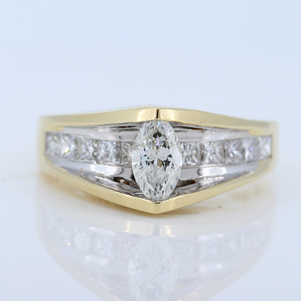 Marquise Diamond with Side Stones Ring in Platinum | Accented Ballerina ( Marquise)