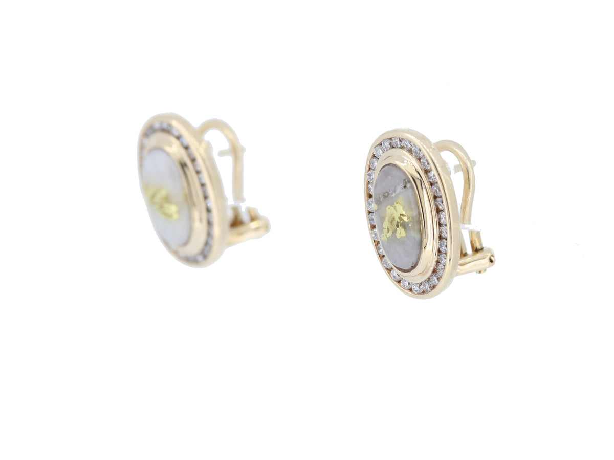 14K Yellow Natural Gold Quartz Earrings With 0.46Ct Diamonds