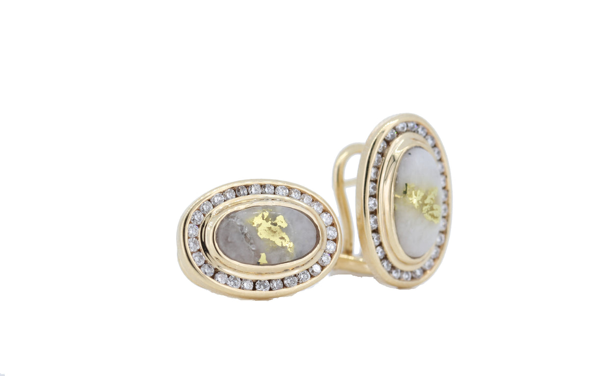 14K Yellow Natural Gold Quartz Earrings With 0.46Ct Diamonds