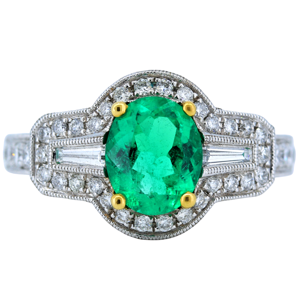 18k White Gold Ring with a 1.39ct Emerald and diamonds