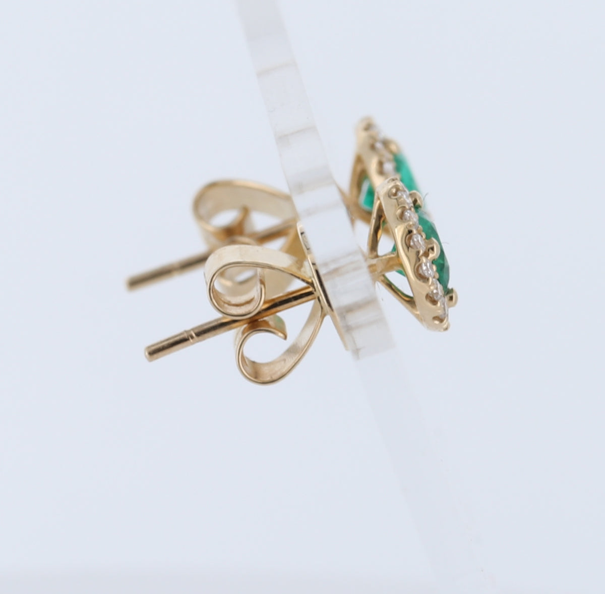 Round Natural Emerald Halo Stud Earrings In 14Kt Yellow Gold