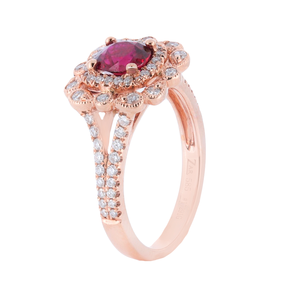 14kt Rose Gold Ruby Diamond Ring with 1.04cts of Rubies and .47cts of Diamonds