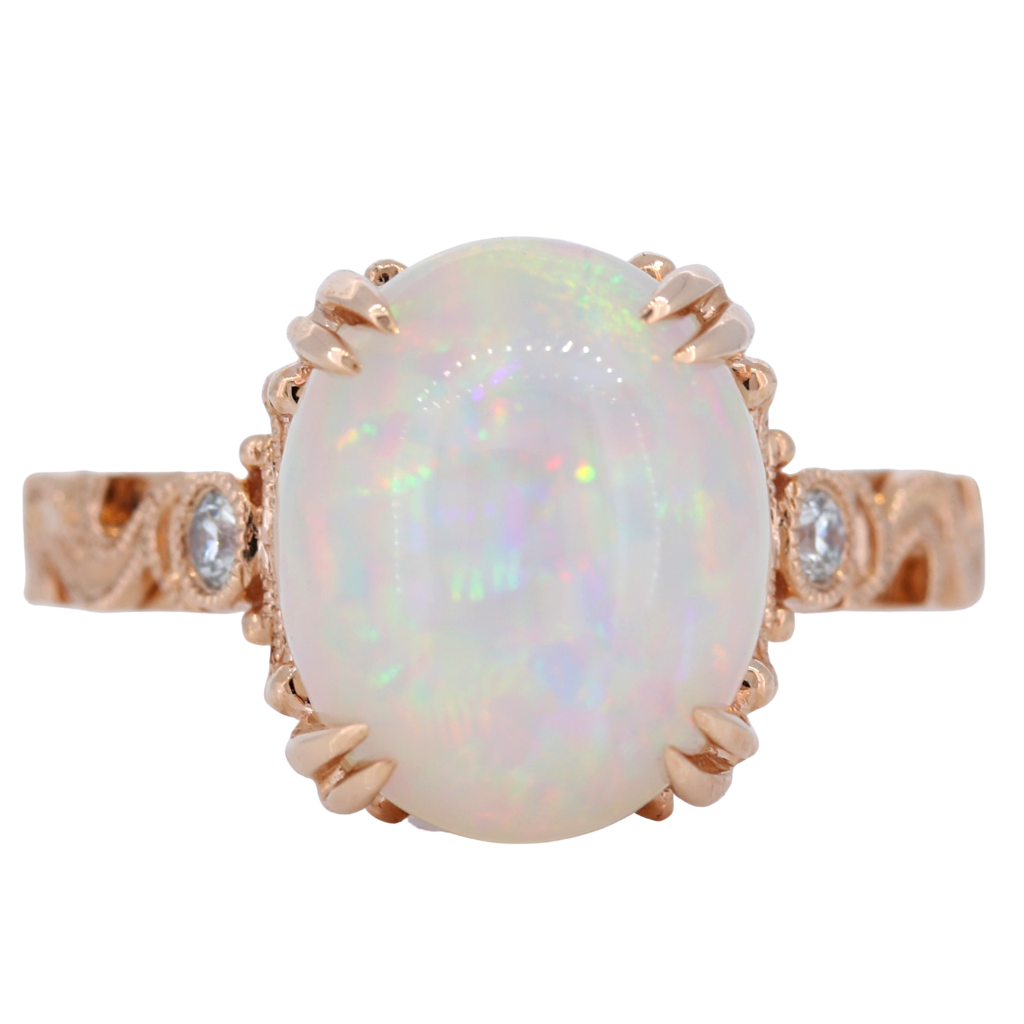 14k Rose Gold Ring with 3.35ct Opal and diamonds